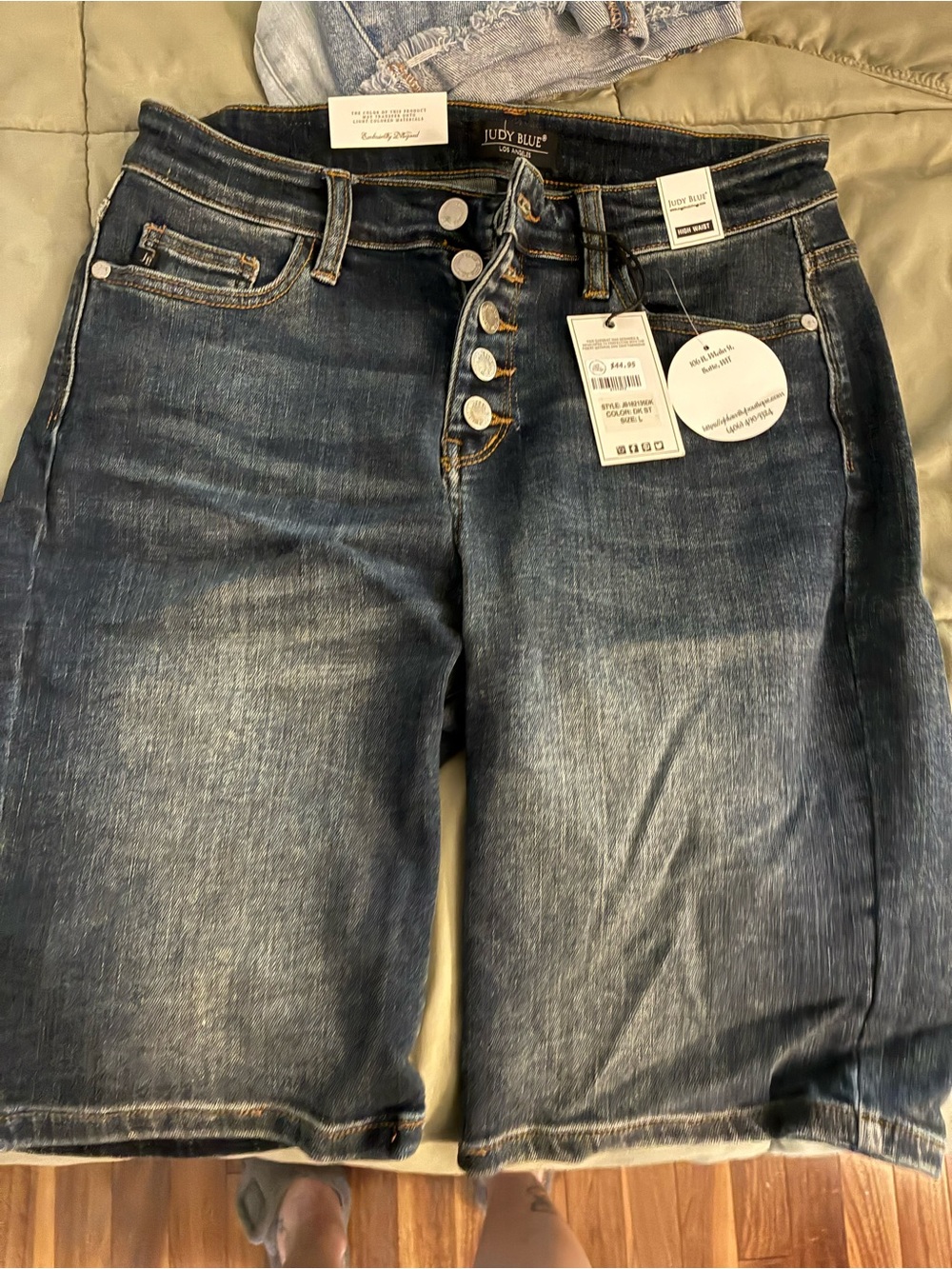 Judy Blue Women's Dark Blue Button-Fly Boyfriend Jeans Shorts